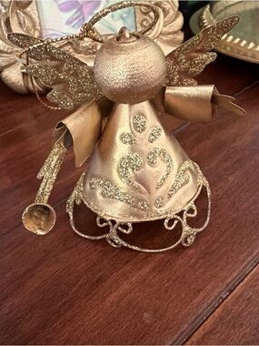Gold Glitter Angel Holiday Ornament - Decorative Home Holiday Accent 3.5 inches